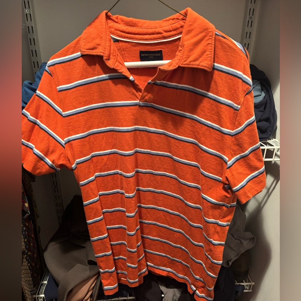 Banana Republic Orange Striped Polo Shirt, Medium